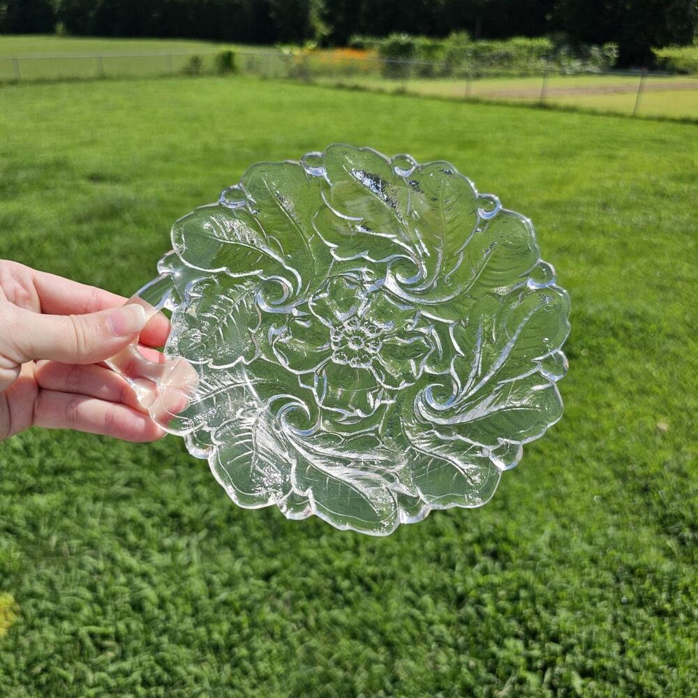 Vintage Indiana Glass Wild Rose Nappy Dish: Clear Glass Snack Plate